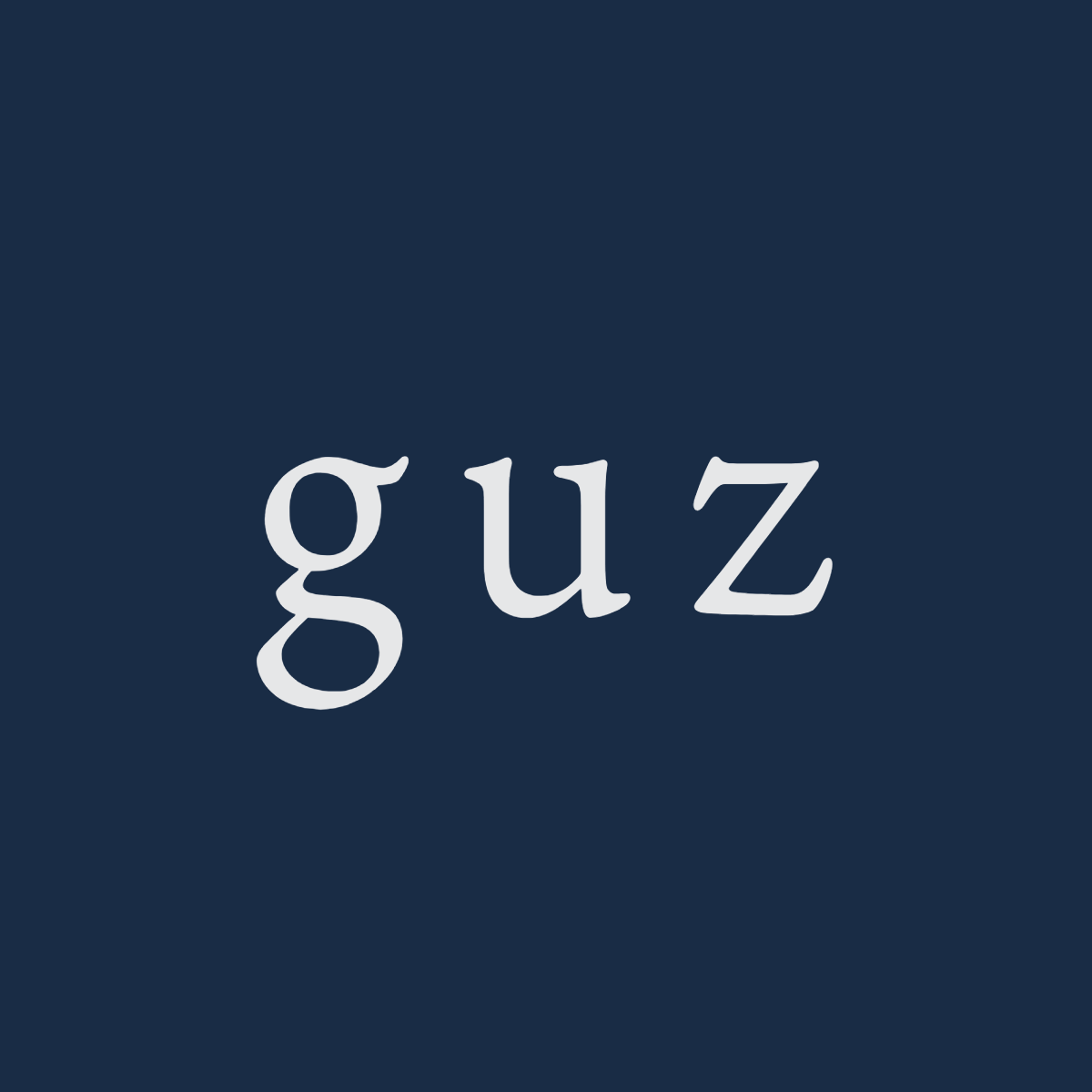 The word "guz" written in gray text on a dark blue background.