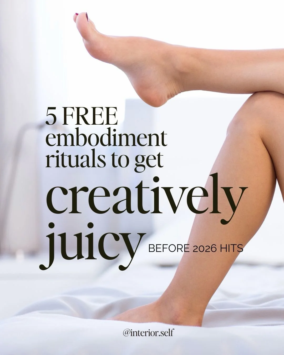 5 no-cost embodiment rituals to get creatively juicy 💦 before 2026 hits.

Some quick wins to get you in the mood.

1️⃣ Morning self pleasure ritual &ndash; call it gratitude, devotion, magic, or simply yours. Wake the body up with intention. 🌞

2️⃣