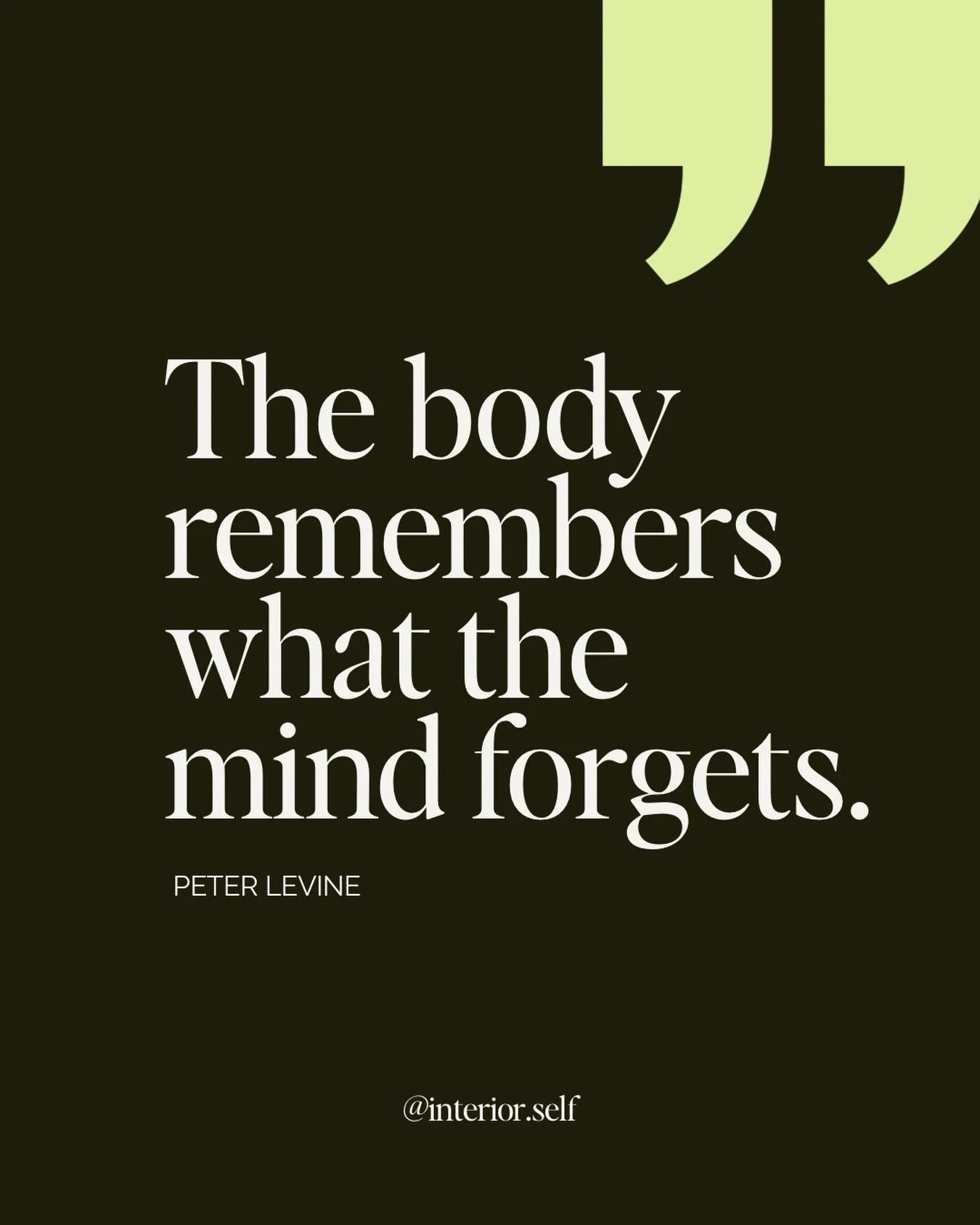 &ldquo;The body remembers what the mind forgets.&rdquo; 
- Peter Levine

You can rationalise.
You can power through.
You can tell yourself you&rsquo;re &ldquo;fine&rdquo;.

But your body doesn&rsquo;t forget 🧠➡️🫀

It remembers the years you rushed.