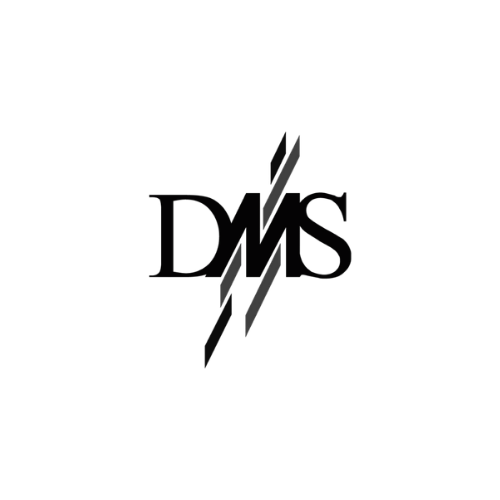 Black logo with the letters 'DMS' separated by a lightning bolt in the center.