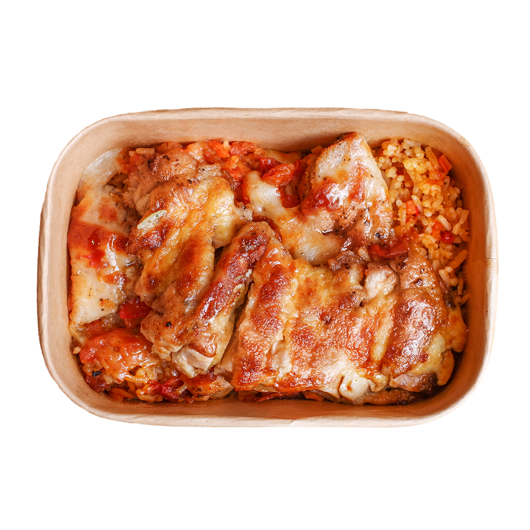 hot meal baked cheese tomato rice with grilled chicken reheat easy