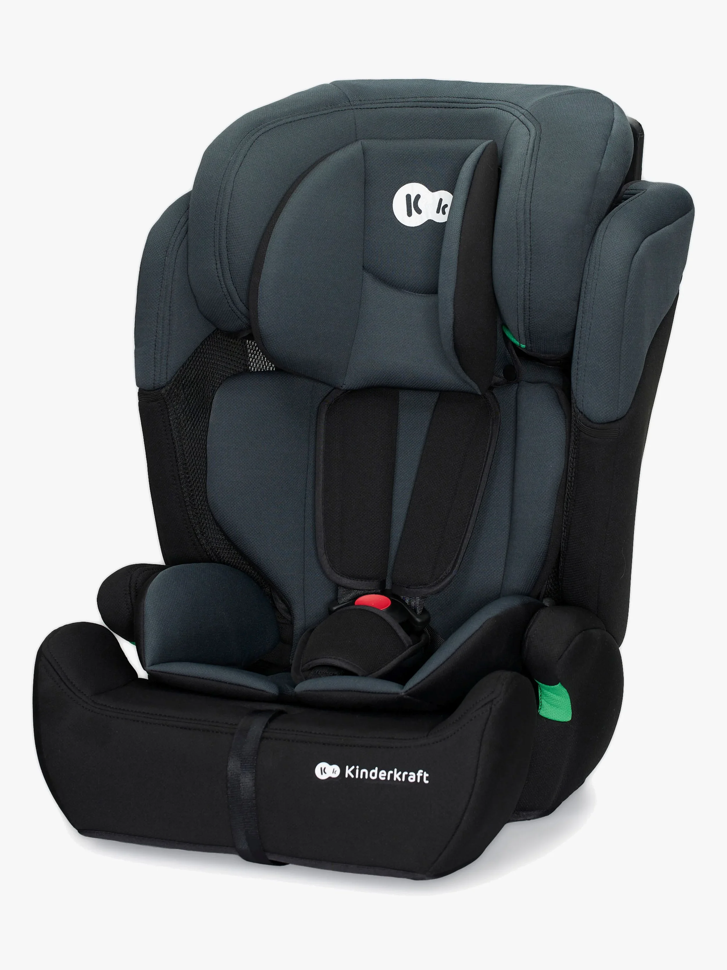 Lastens turvaistuin, varren ja pehmusteiden kanssa, musta ja harmaa väri, Kinderkraft-brändi.