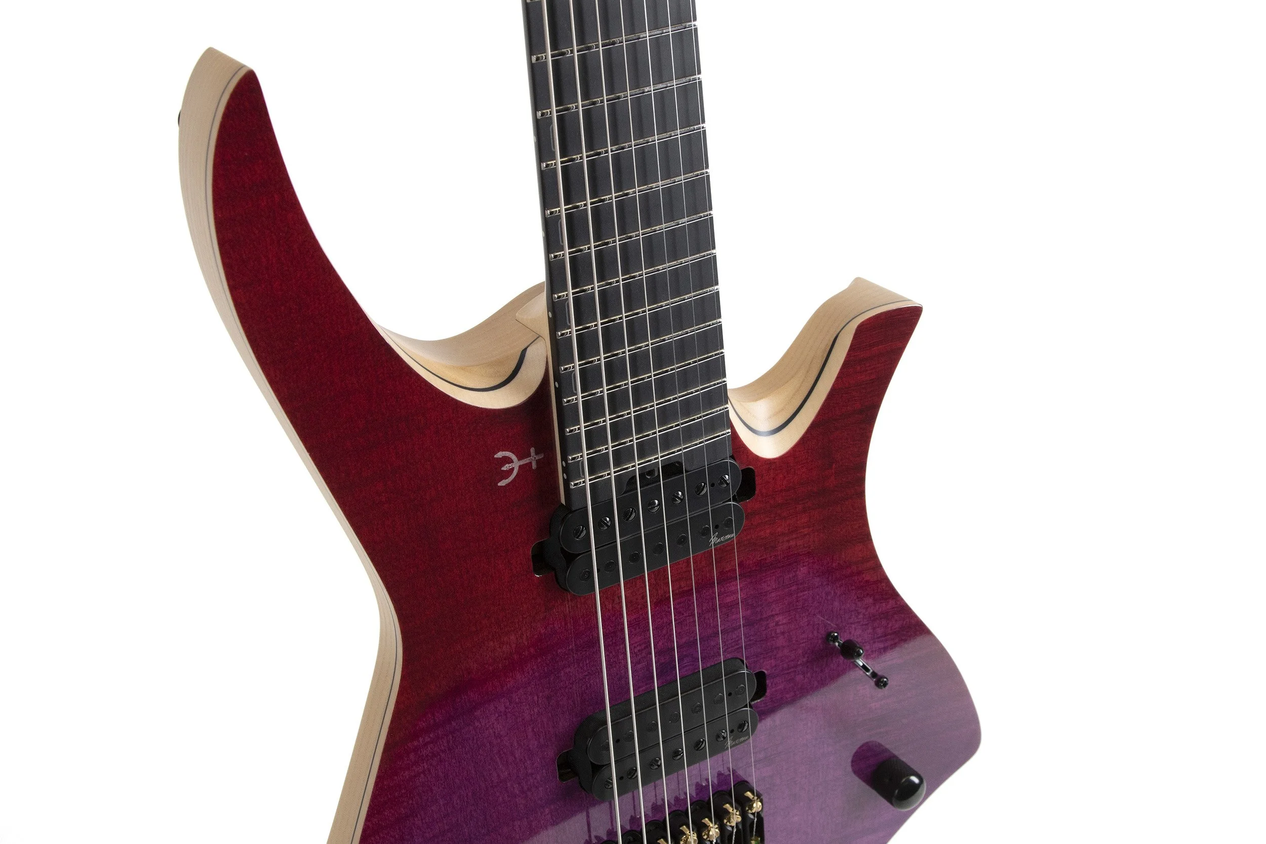 Infinia Neptune NE5305 body detail with black hardware and Icarus and Nautilus pickups