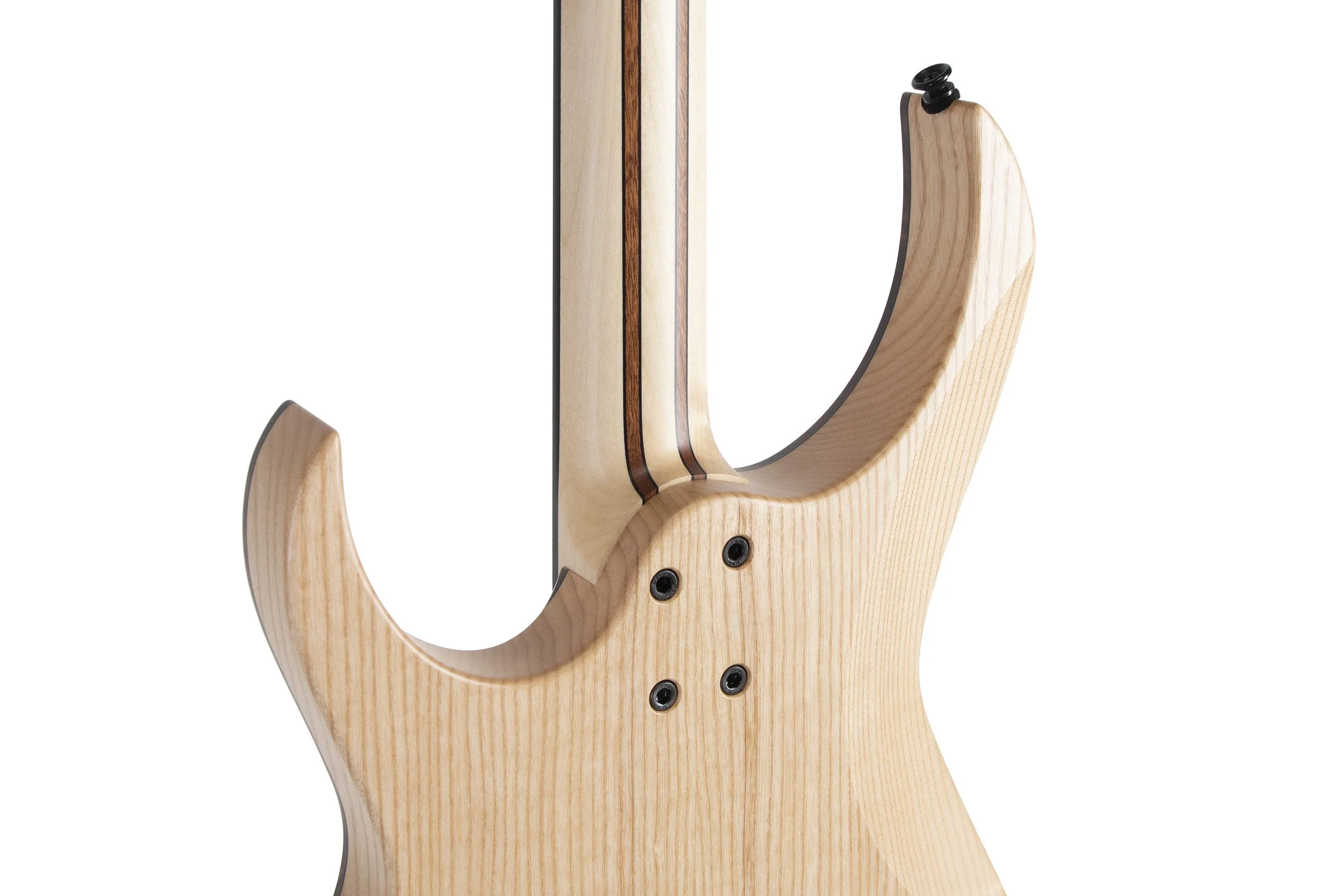 Infinia Ceres CE3606 showing the natural ash back and nine-piece bolt-on neck, neck heel