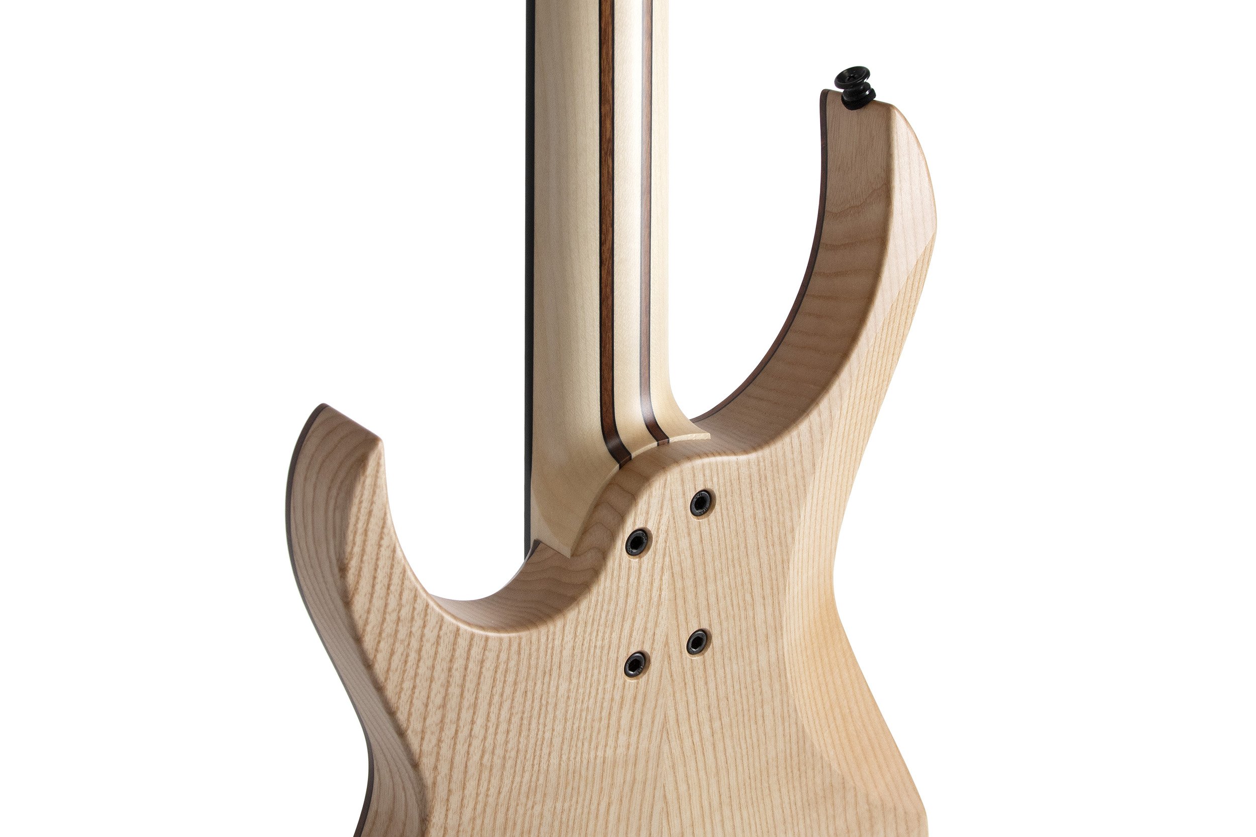 Infinia Ceres CE5606 showing the natural ash back and nine-piece bolt-on neck, the neck heel