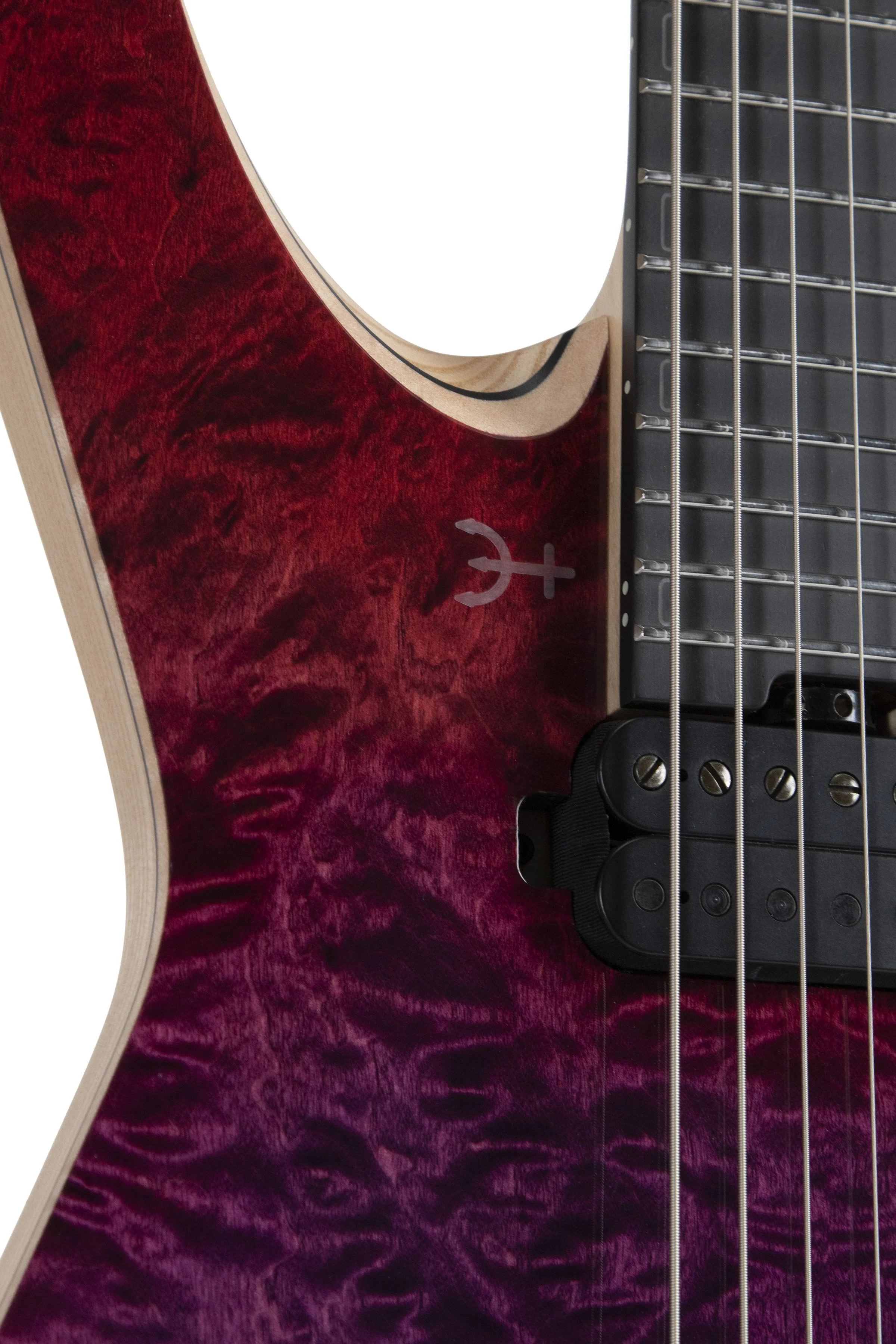 Black Richlite fretboard and pickups of the Infinia Neptune NE8506 7-string guitar