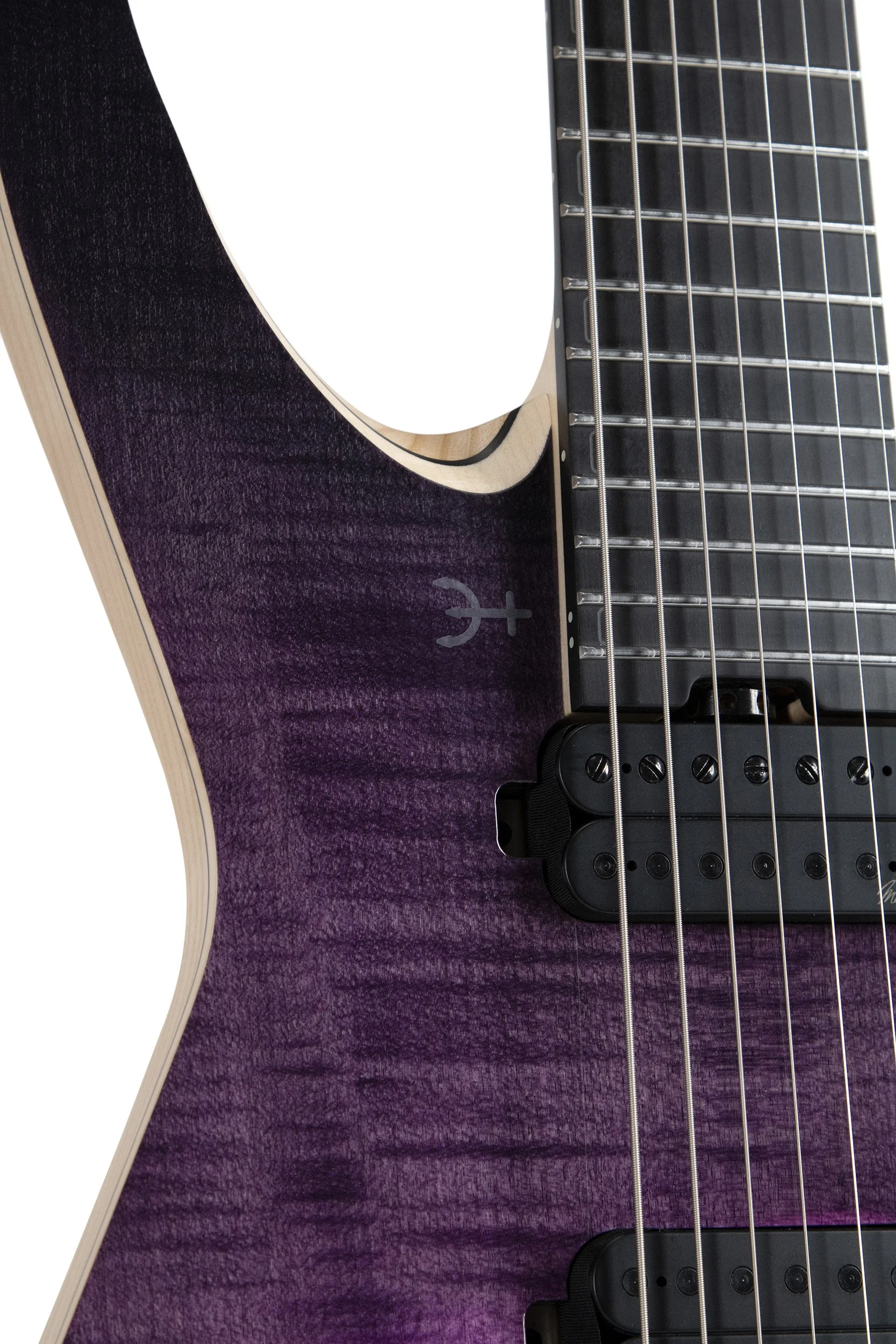 Black Richlite fretboard and pickups of the Infinia Neptune NE2606 7-string guitar