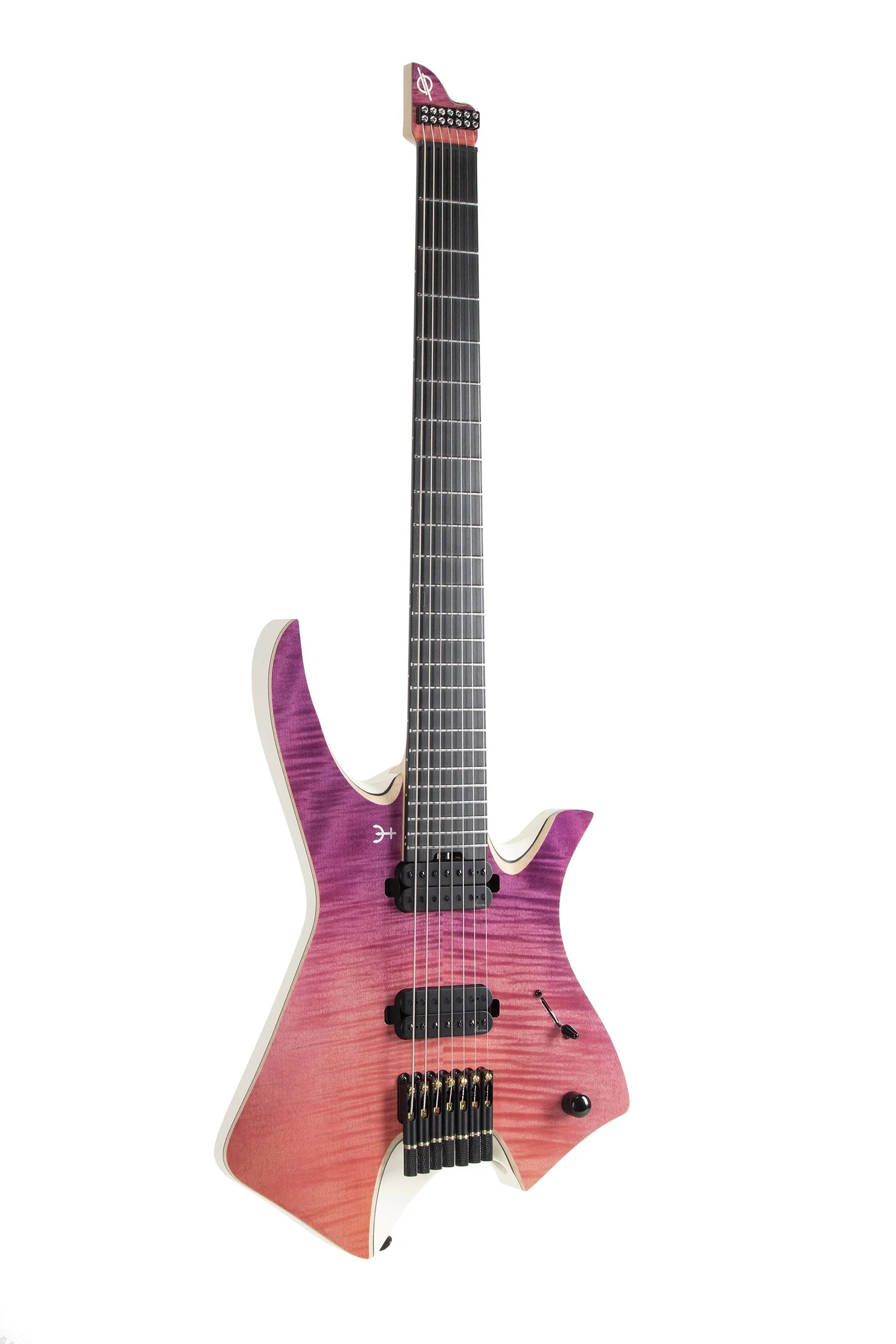 Infinia Neptune NE3405 7-string headless electric guitar in Farout Pink, full front view