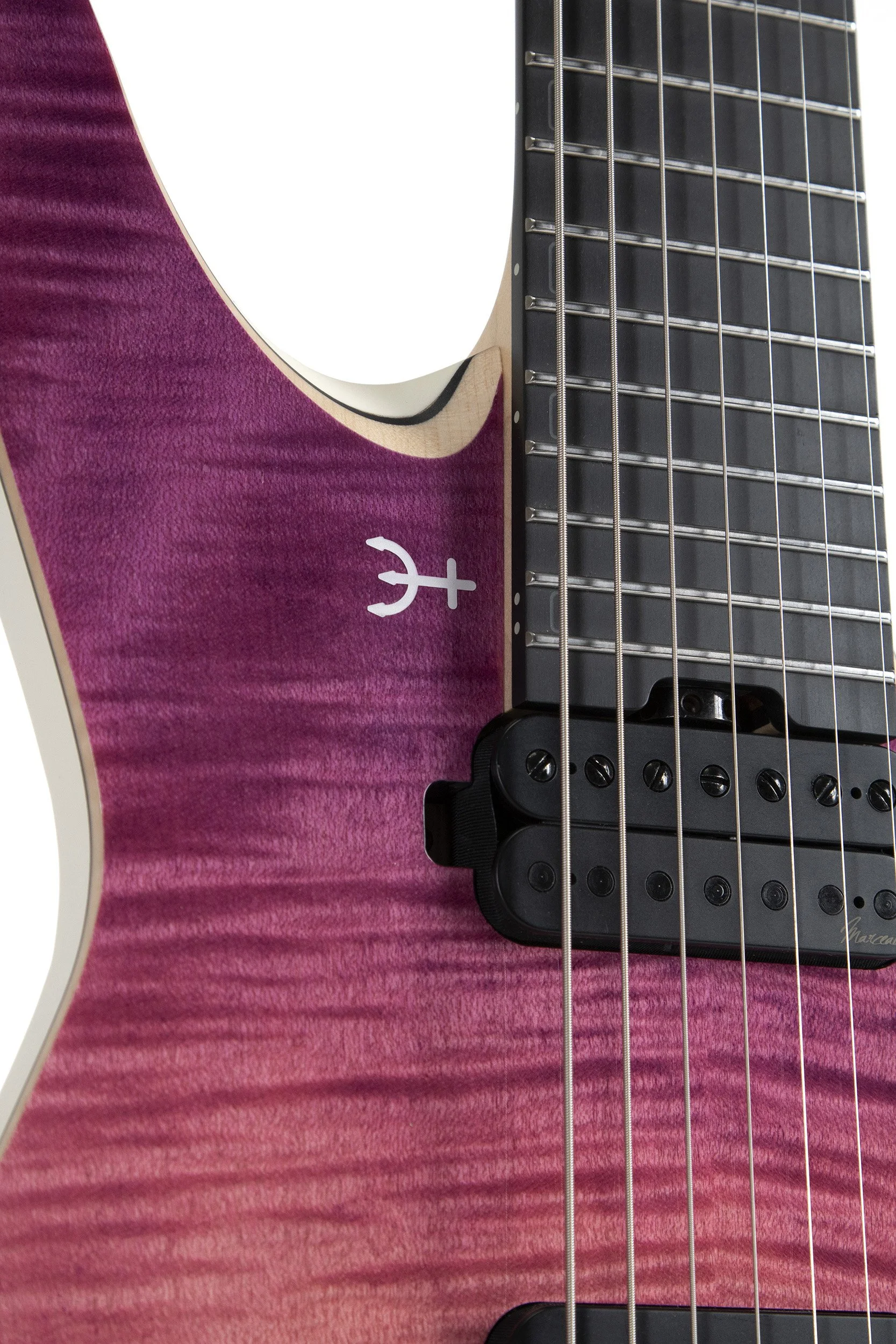Black Richlite fretboard and pickups of the Infinia Neptune NE3405 7-string guitar