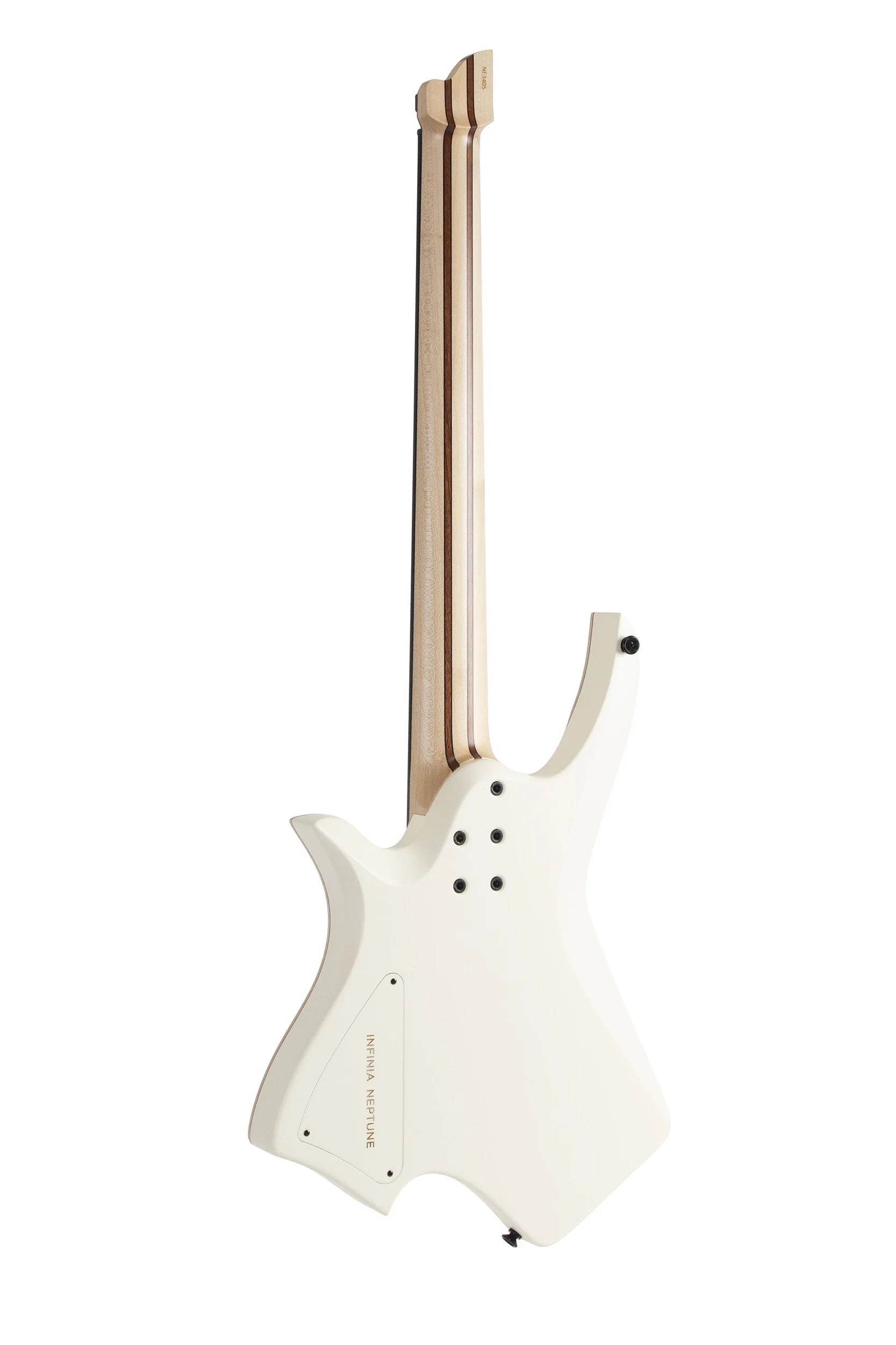 Rear view of Infinia Neptune NE3405 showing the creme back and nine-piece bolt-on neck