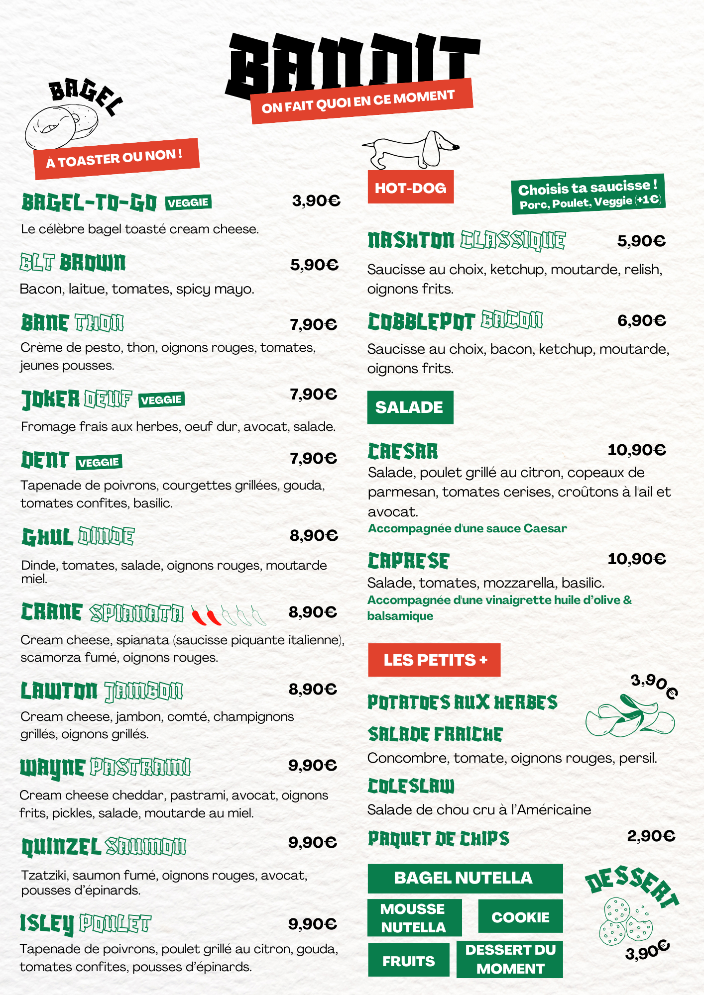 CARTE MENU BANDIT