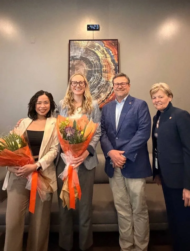 (L-R)Elda Almario with Maria Farrier, Windmill's Senior Development Officer, Mr. Perry Blochard, and Nancy Webb, Sienna Senior Living's Executive Vice President, Corporate Affairs and Marketing