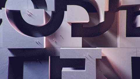 Close-up of large, stylized 3D letters spelling 'CUP' with shadows and a purple hue.