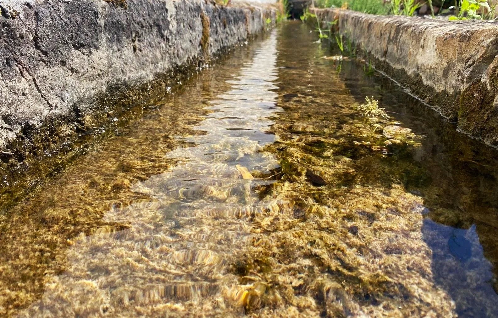 Levada de pedra com água cintilante