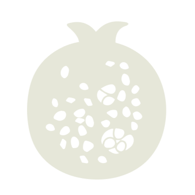 Agora, Symi Logo - Silhouette of a pomegranate with seeds visible inside.