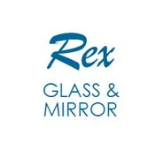Logo for Rex Glass & Mirror in blue text on a white background