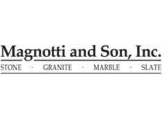 Black and white logo for Magnotti and Son, Inc., featuring the company name and types of stone used.