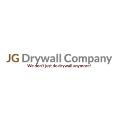 Logo of JG Drywall Company with the tagline "Your trusted drywall specialist" in red.