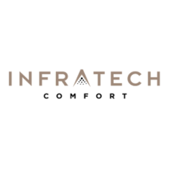 Infratech logo with the company name in beige font on a black background