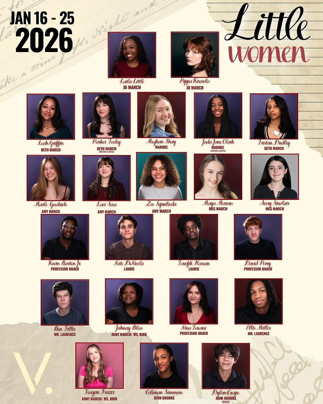 We&rsquo;re proud to present the cast of Vanguard Theater&rsquo;s EDU production of Little Women, opening tomorrow and running through January 25th.

This beloved musical celebrates sisterhood, ambition, and the power of storytelling. Our pre-profess