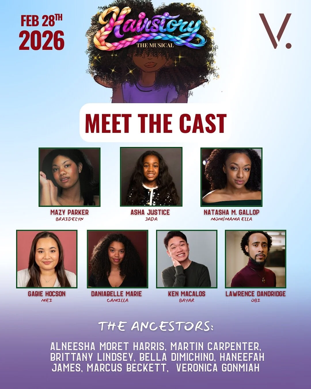 Meet the cast of Hairstory the Musical.

For one night only this Black History Month, a dynamic ensemble of artists will bring Jada&rsquo;s powerful journey to life on our stage.

Book &amp; Lyrics by our Producing Artistic Director, @janeecefreemanc