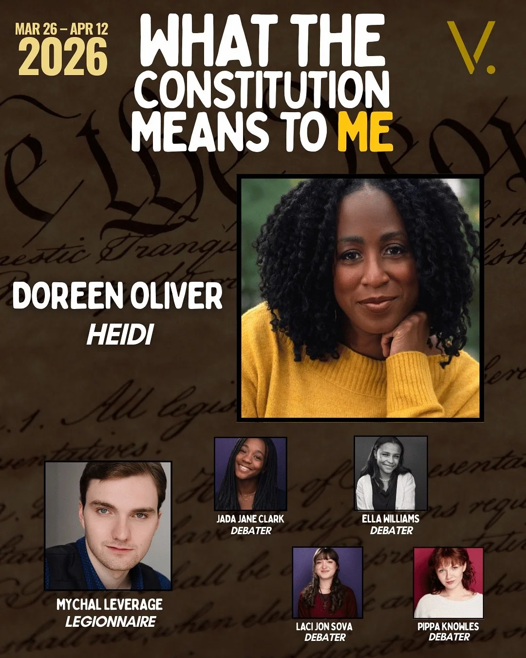 We are so excited to announce the AMAZING cast of our spring MainStage production of What the Constitution Means to Me.

This powerful and deeply engaging production will star acclaimed storyteller @doreeneverythingisfine bringing one of the most tal