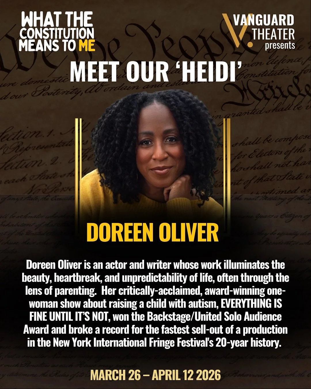 We&rsquo;re so excited to welcome @doreeneverythingisfine as Heidi in What the Constitution Means to Me!

A nationally recognized storyteller and writer, Doreen&rsquo;s work has been featured in @nytimes , @washingtonpost @audible and more where she 