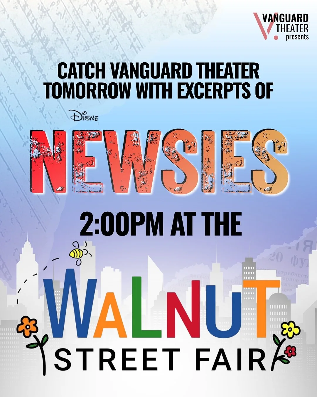 Tomorrow 👀

Get a first look at what&rsquo;s coming to our next mainstage&hellip;

Come meet some of our cast from Newsies at the Walnut St Fair at 2PM! We can't wait for you to meet this amazing group!

Be sure to stop by our table while you&rsquo;