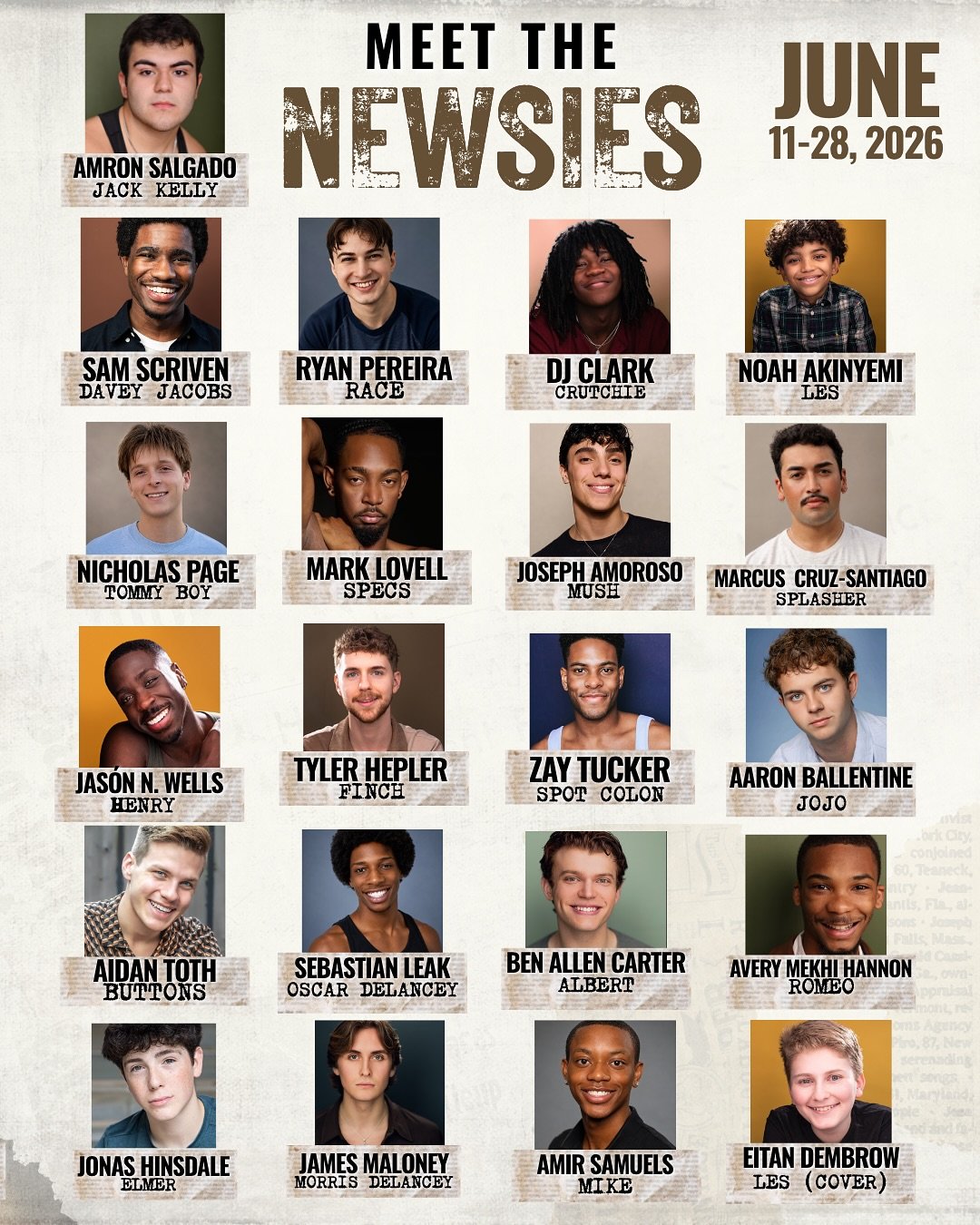 Meet our Newsies. 🗞️✨

We&rsquo;re so excited to bring Newsies to Vanguard Theater this June and wanted to introduce you to our incredible newsboys!

You won&rsquo;t want to miss this production. Seize the day and grab your tickets for this limited 