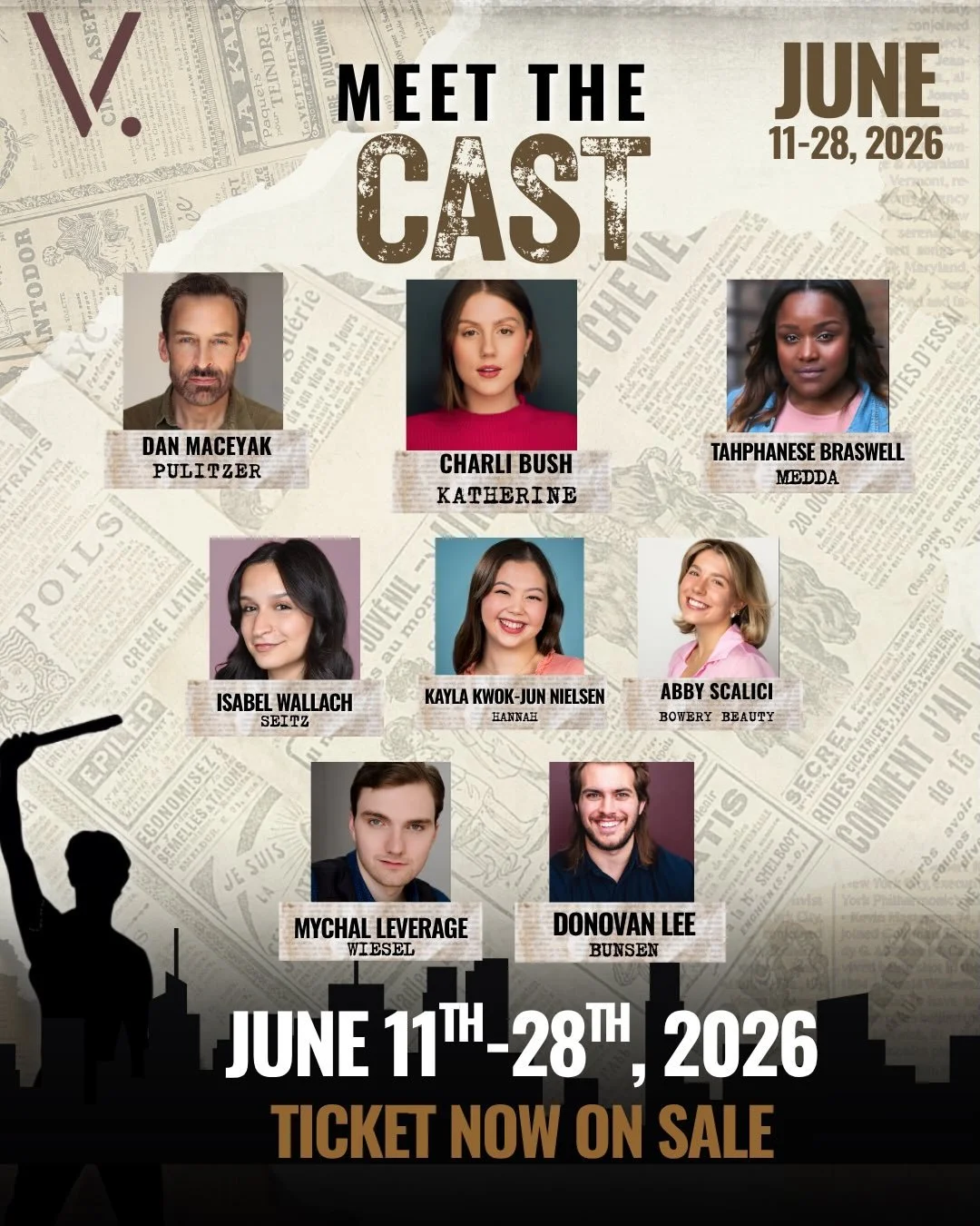 We&rsquo;re thrilled to officially announce the FULL cast of Vanguard Theater&rsquo;s Newsies! 🗞️✨

This company is filled with so much talent, energy, and heart, and we cannot wait for you to see these artists bring this story to life onstage this 