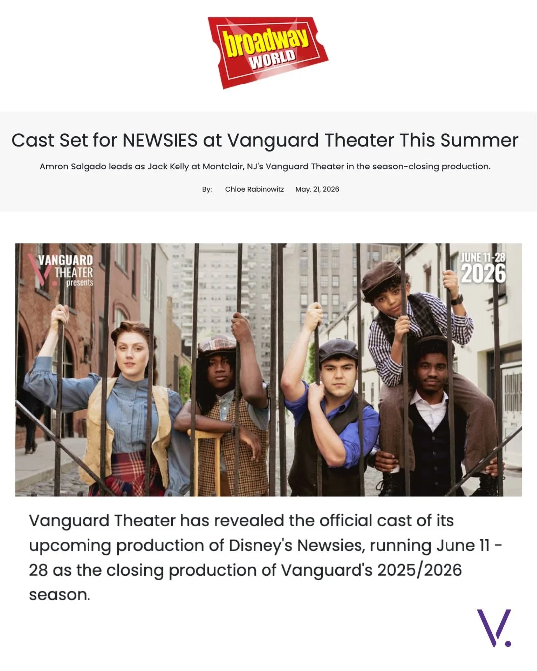 EXTRA EXTRA 🗞️ Montclair, get ready!

Swipe to see some of the incredible people bringing Newsies to life this summer at Vanguard Theater. 

From our cast to our production team😍😍😍we cannot wait for you to experience what they&rsquo;ve been creat