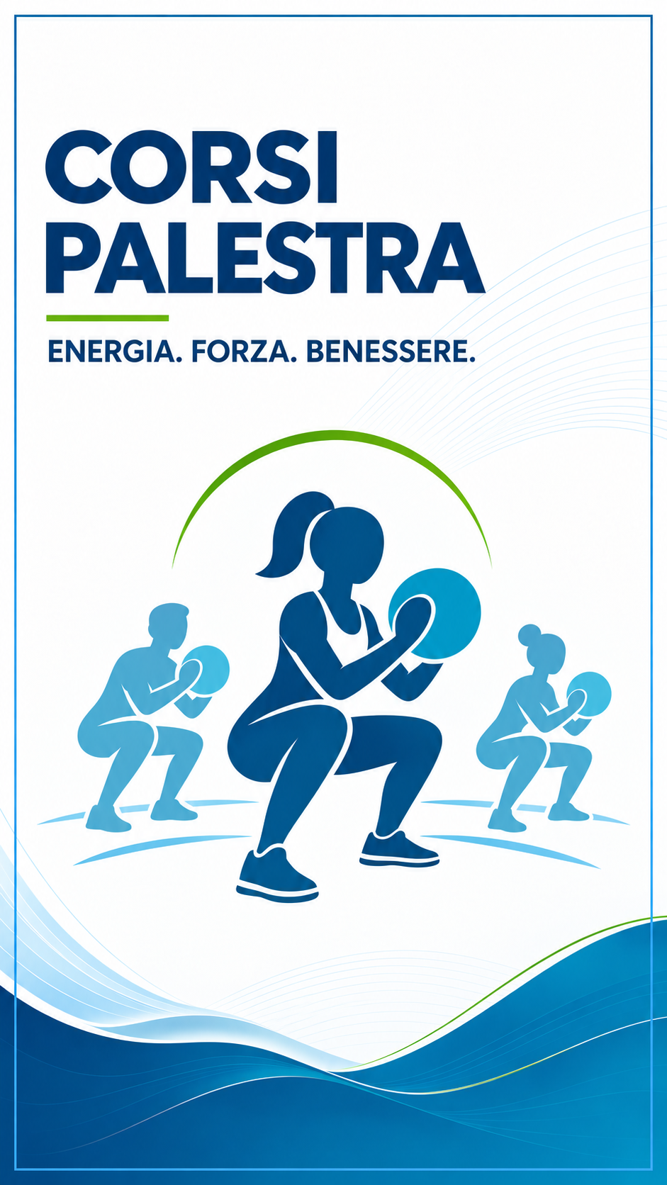 Poster pubblicitario per corsi di ginnastica con immagini di donne che fanno squat con palla