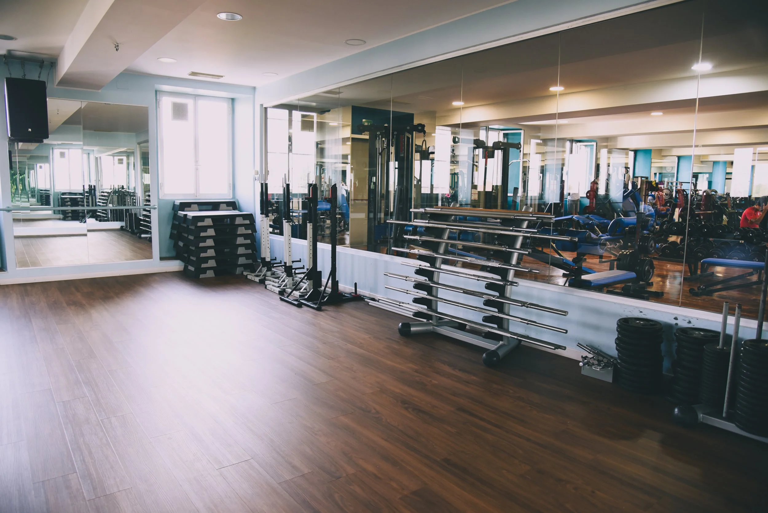 Palestra New Gold Gym a Vercelli: Sala fitness con attrezzi per esercizi e specchi alle pareti.