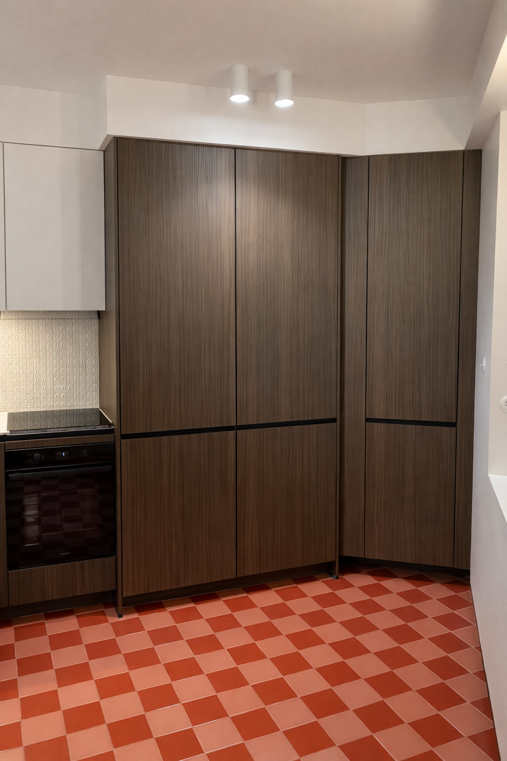 Modern kitchen with checkerboard floor.png