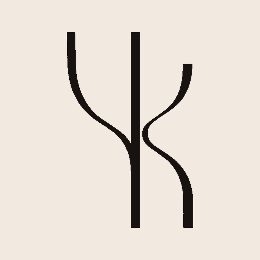 Y & K monogram design aka Yana Kay. A minimalist black abstract symbol on a light background.