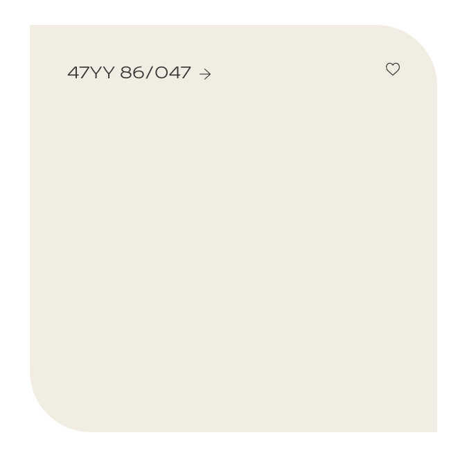A white card with rounded corners displaying a handwritten note with the text '47YY 86/047', a small arrow pointing right, and a heart icon in the top right corner.