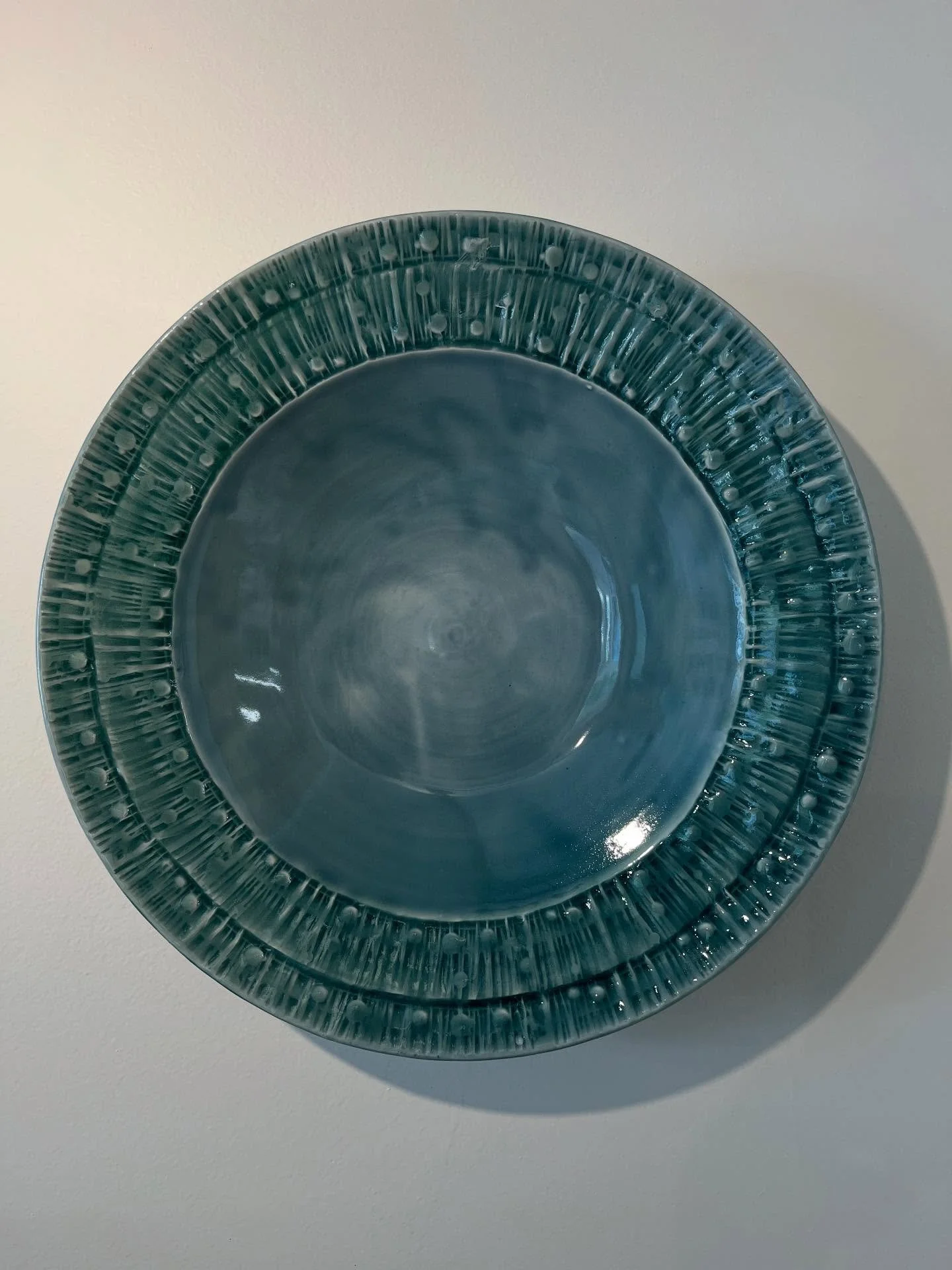 Lots of glaze kilns going on here in the studio. Here are two of the platters I threw this summer. The first was about 23&rdquo; in diameter when I threw it, and it&rsquo;s 18&rdquo; now that it&rsquo;s glaze fired. Shrinkage is really obvious in the