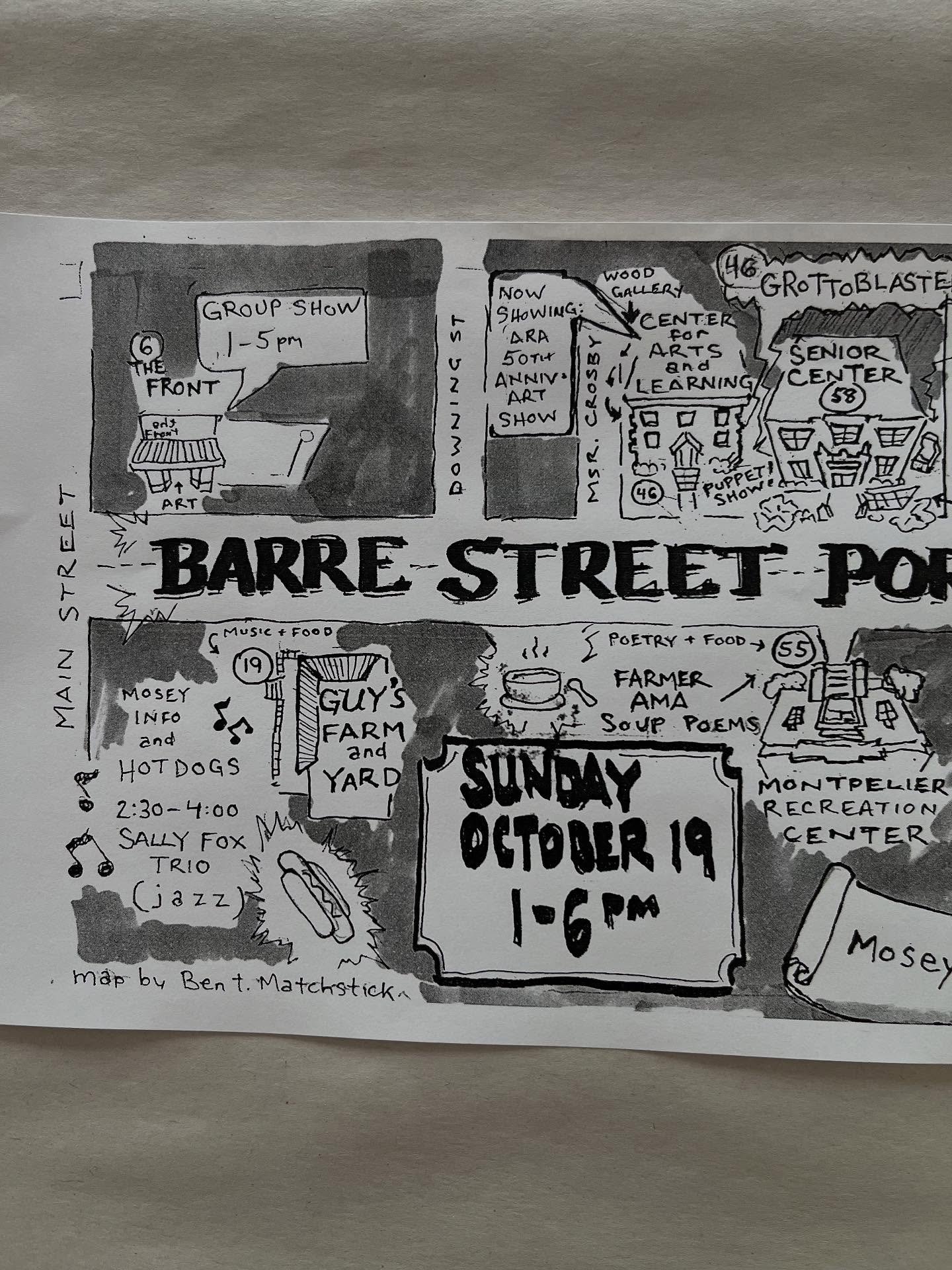 This Sunday is the Barre Street Porch Mosey.  There will be art, music and a puppet show.  Stop by the studio for some hot cider and snickerdoodles.  #montpelier #vermont #fall #fun #music #puppetshow #barrestreetvt