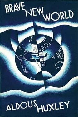 Cover of 'Brave New World' by Aldous Huxley, featuring a stylized globe with abstract waves and a surreal design.