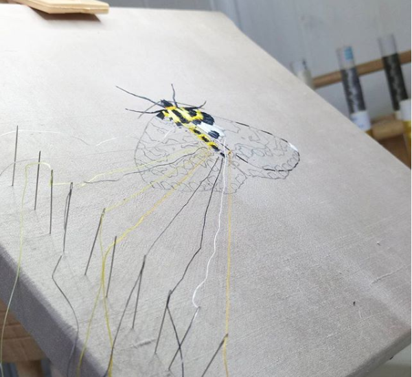 Magpie Moth Silk Hand Embroidered Art Process.jpg