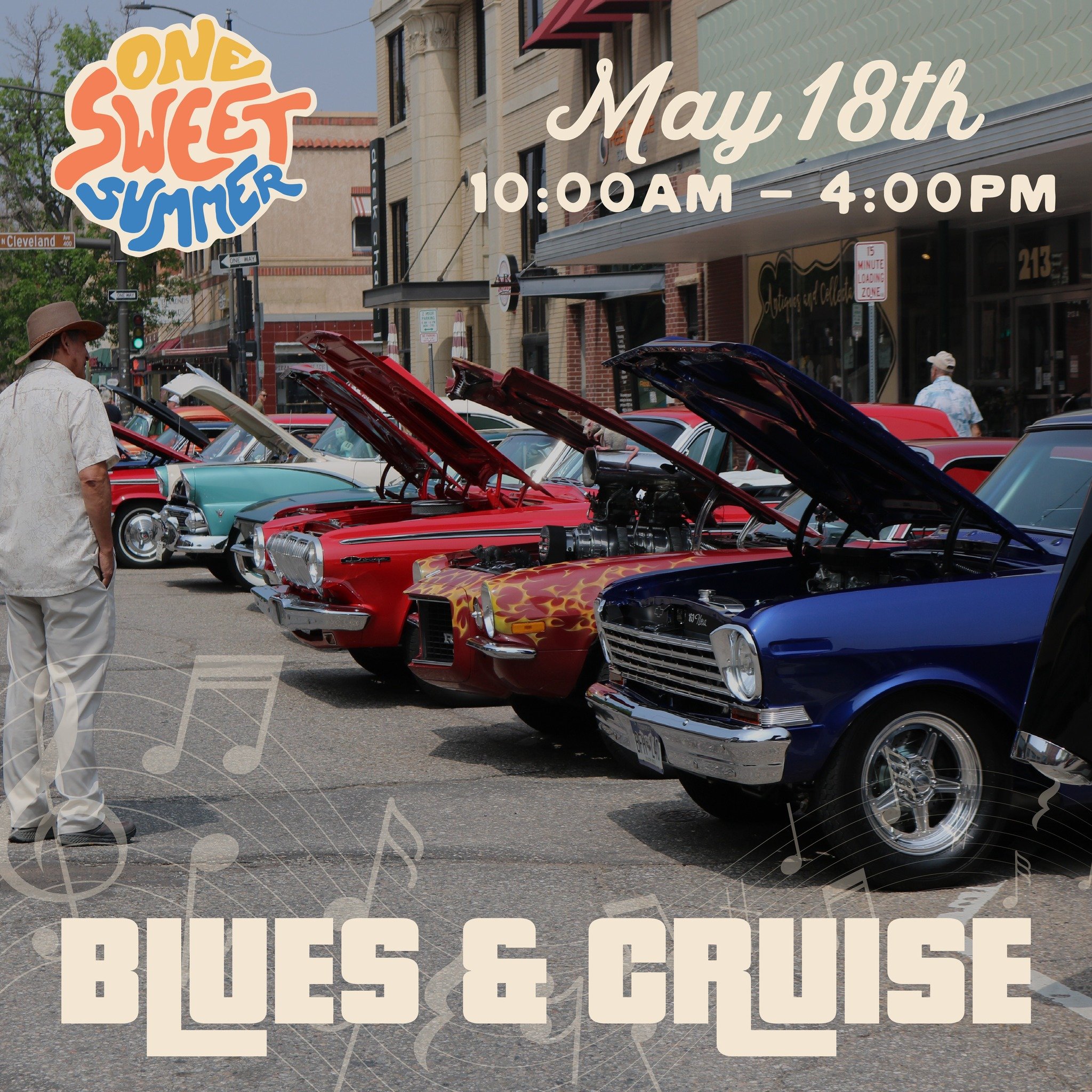 Blue and Cruise is TOMORROW!! Be sure to swing downtown for this FREE event! 
10:00am &ndash; 4:00pm | Downtown Loveland

Blues music can be found in 2 locations Downtown:
5th Street Stage- 
Noon-1:15pm- 50 Shades of Blue
1:45-3:00pm- David Michael B