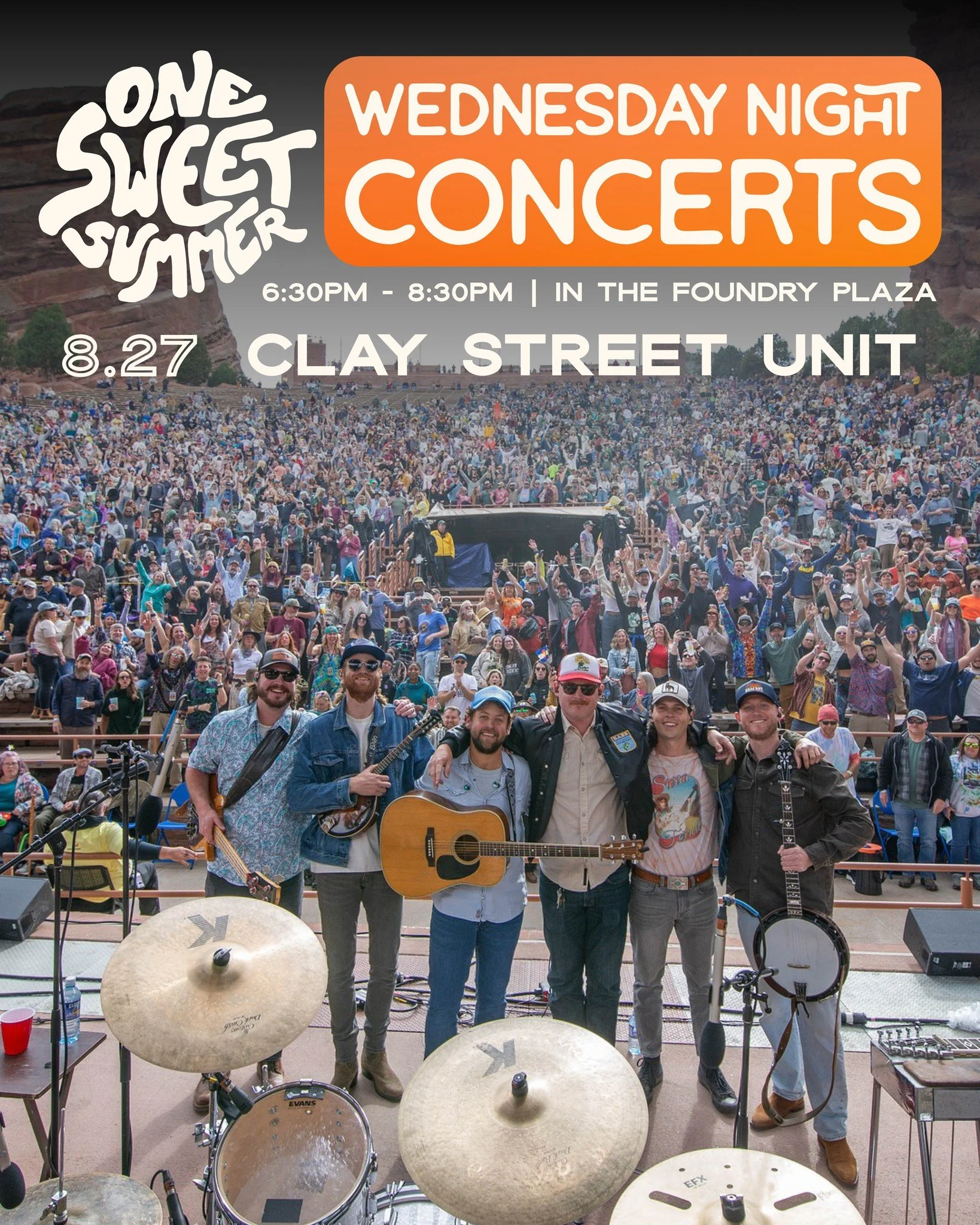 Wednesday, August 27, @claystreetunit will be playing for FREE in the Foundry Plaza in Downtown Loveland! ☀️🪕 This is the very last of our 2025 Wednesday Night Concerts - we hope you can join us for a night of great music, free kids activities, deli