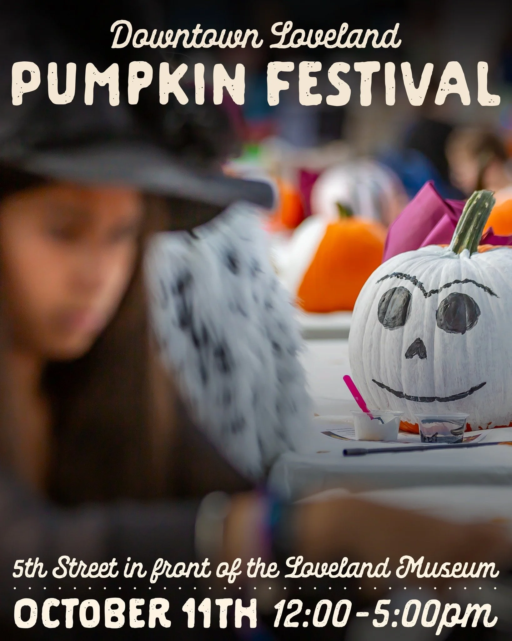 THIS SATURDAY!! 🎃

Join us in Downtown Loveland to Celebrate Pumpkin Season! We'll have pumpkin games, contests, carving, and MORE! Fun for the whole family! Our annual Downtown Loveland Pumpkin Festival is free to attend and open to the public - do