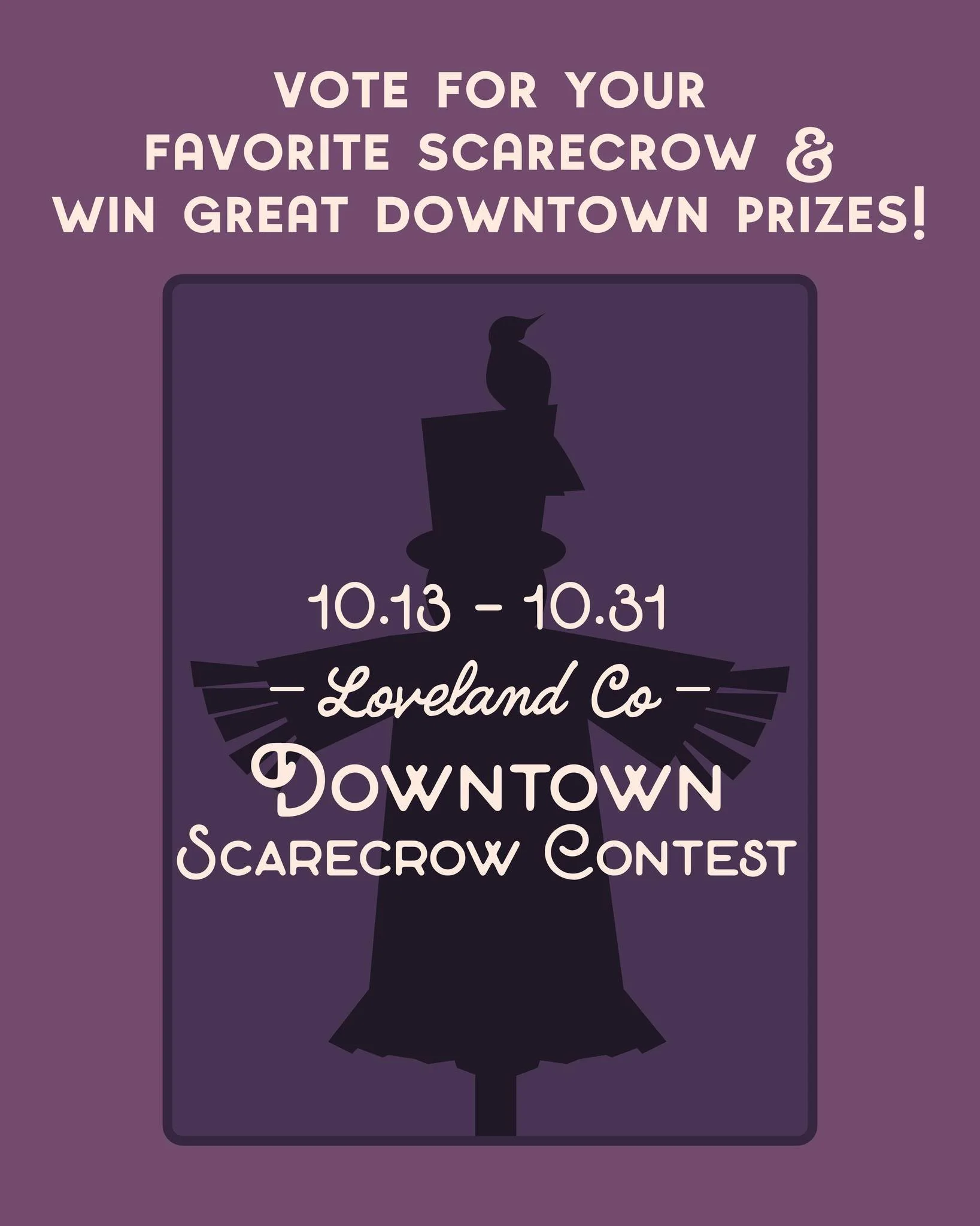 This weekend is the perfect opportunity to head Downtown Loveland to check out the Scarecrows our local businesses and artists have been working on! 

NOW through Friday, October 31st, you can visit downtown and see 13 creative scarecrow displays &md