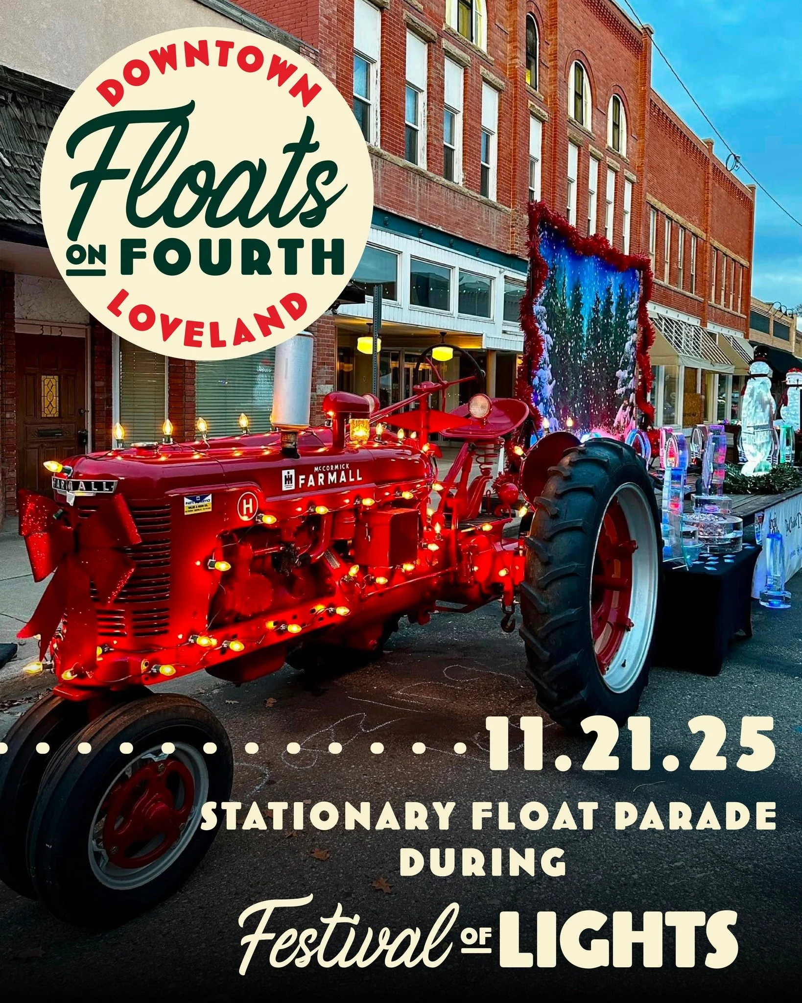 🚗✨ Floats on 4th is BACK! ✨🚗

Our 2nd annual Floats on 4th Stationary Parade is happening again in Downtown Loveland during the Festival of Lights on Friday, Nov. 21 | 5&ndash;8 PM 🌟 
Last year was a HUGE hit&mdash;and spots for floats will go fas