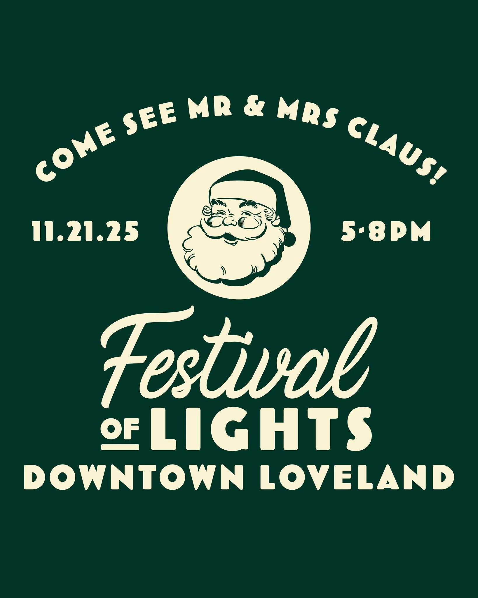 Santa Claus is comin' to town! Mr. &amp; Mrs. Claus will be at our Festival of Lights on Friday November 21st from 5-8pm! Santa will be on 4th Street, between Lincoln Ave. and Cleveland Ave. 
Our festival layout looks a little different this year - w