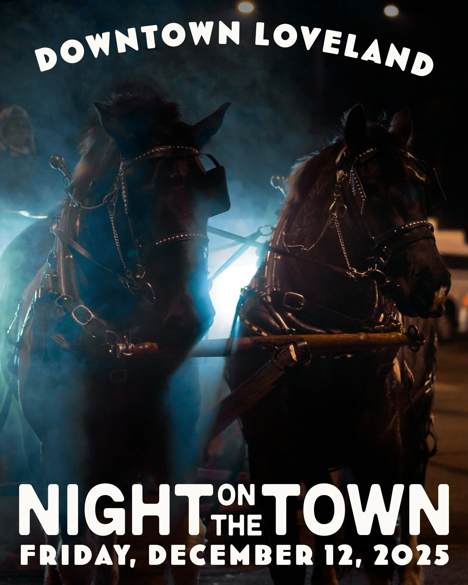 Horse drawn carriage rides are coming back to Downtown Loveland this Friday, December 12th during Night on the Town, compliments of our friends @visitlovelandco ✨  The carriage ride pick up location will be on 3rd Street in the Foundry Plaza, from 6: