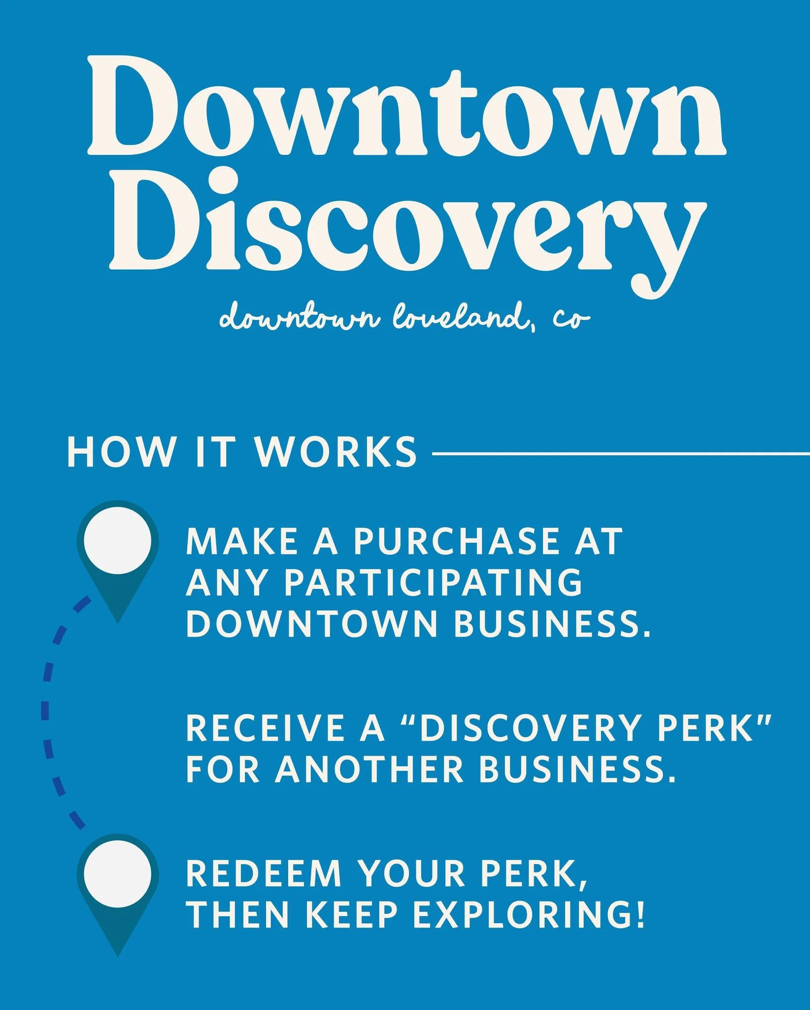 Enjoying your favorite Downtown Loveland businesses just got a lot more FUN!

All you have to do is support one of the 50+ participating businesses to receive a Downtown Discovery card. This card will have THREE deals to other Downtown Loveland busin
