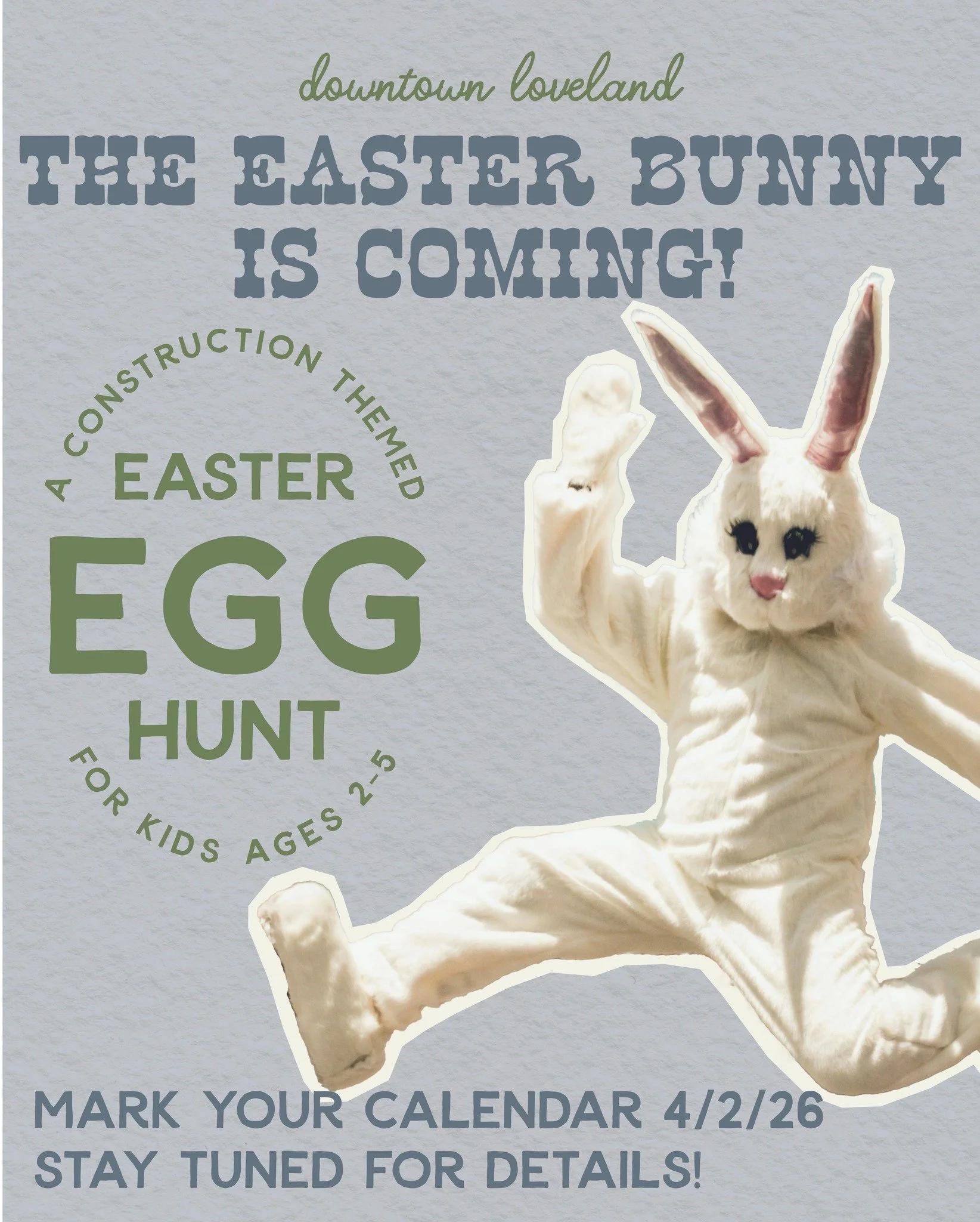 Great news! The Easter Bunny will be hiding eggs along 4th Street near the construction zone on Thursday, April 2nd starting at 4:00pm 🐰🥚

This event is for children ages 2-5. 

The cost to participate is FREE but we do ask you register your child 