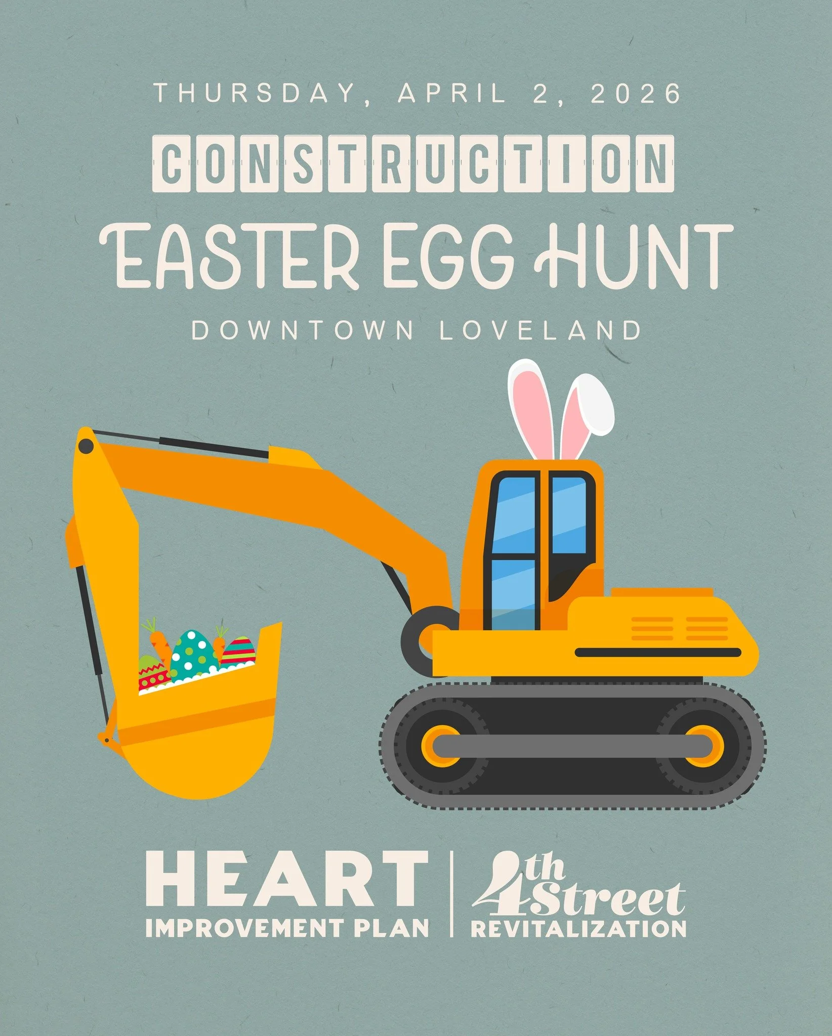 Tickets are live for our Construction Easter Egg Hunt! Check out the link in our bio to register your little one!

The Easter Bunny will be hiding eggs along 4th Street near the construction zone on Thursday, April 2nd starting at 4:00pm 🐰🥚
This ev